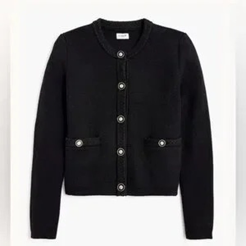 J. Crew Black + Gold Knit Lady Jacket Cardigan Sweater Large Kennedy Preppy